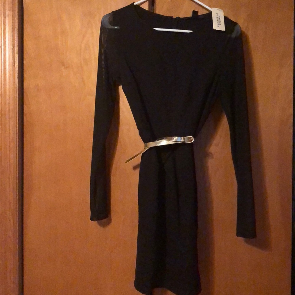 Long sleeve Black dress with sheer sleeves